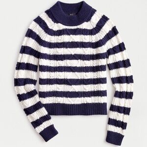 J. Crew Azra Cable Pullover Striped Navy NWT Size Small